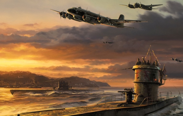 German U Boat Airplanes Art War Ww2 Wallpaper Aviation