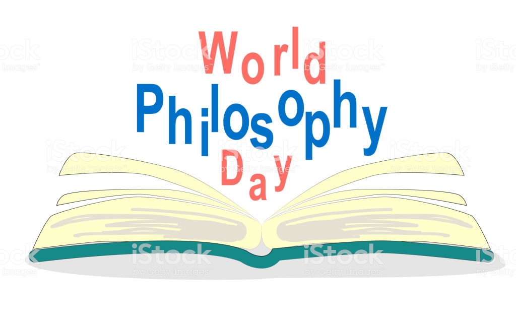 World Philosophy Day Stack Of Books With Open Book And Lettering