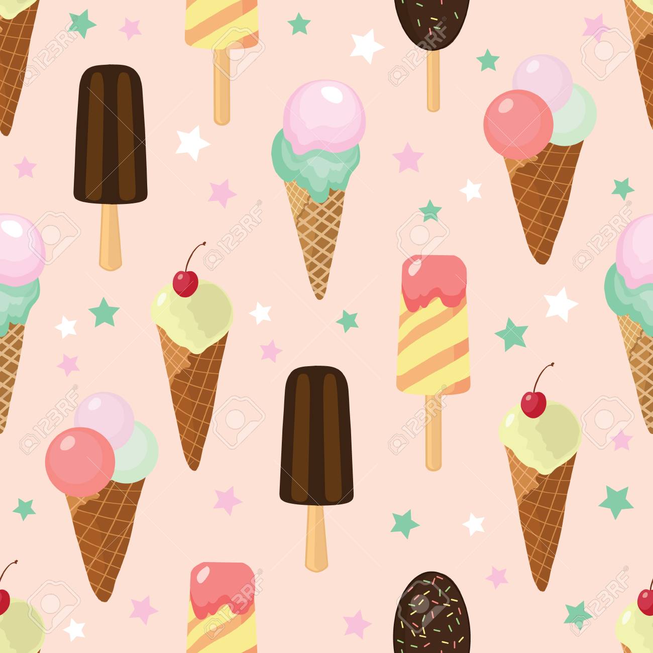 Cute Pink Ice Cream And Candy Seamless Pattern Great For Yummy