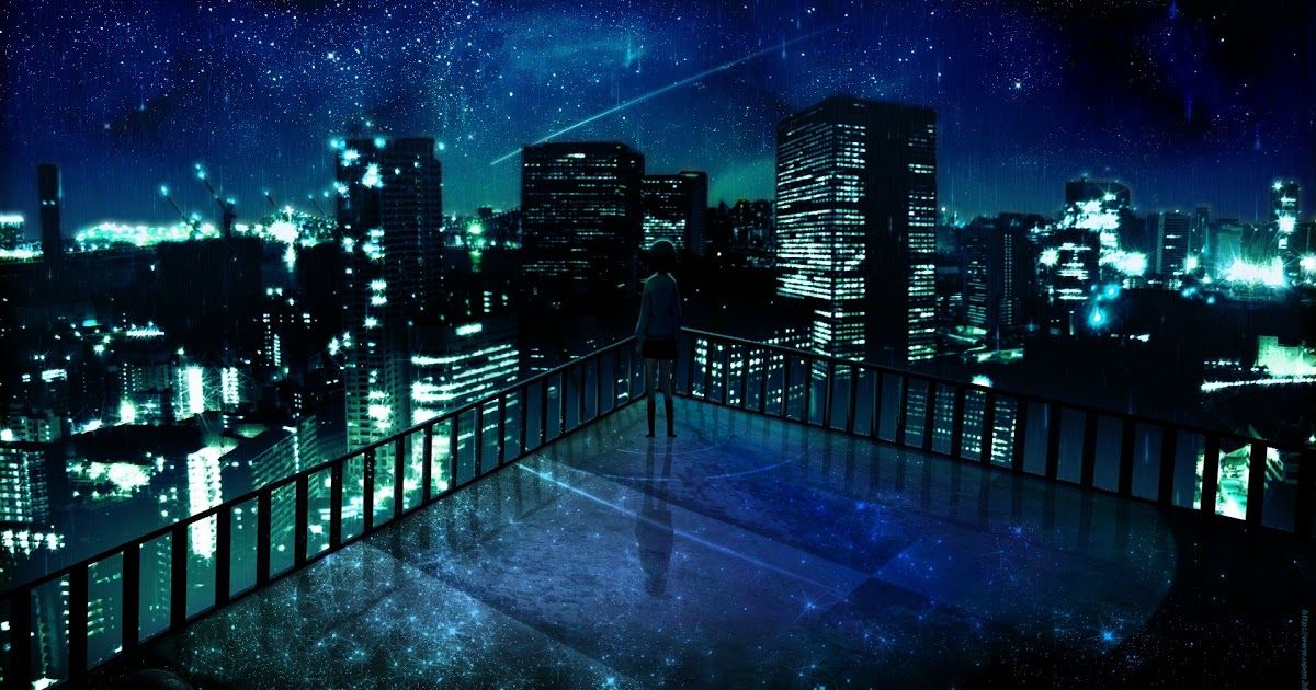 Anime City Night Scenery Wallpaper Top Camera On