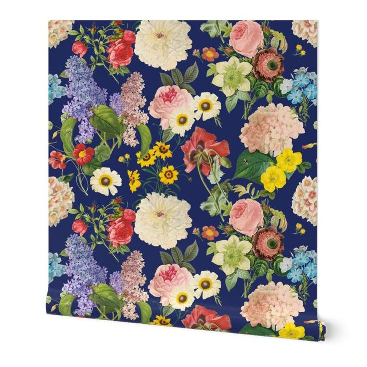 Floral Navy Wallpaper My Flower Fairest Ink By Lilyoake