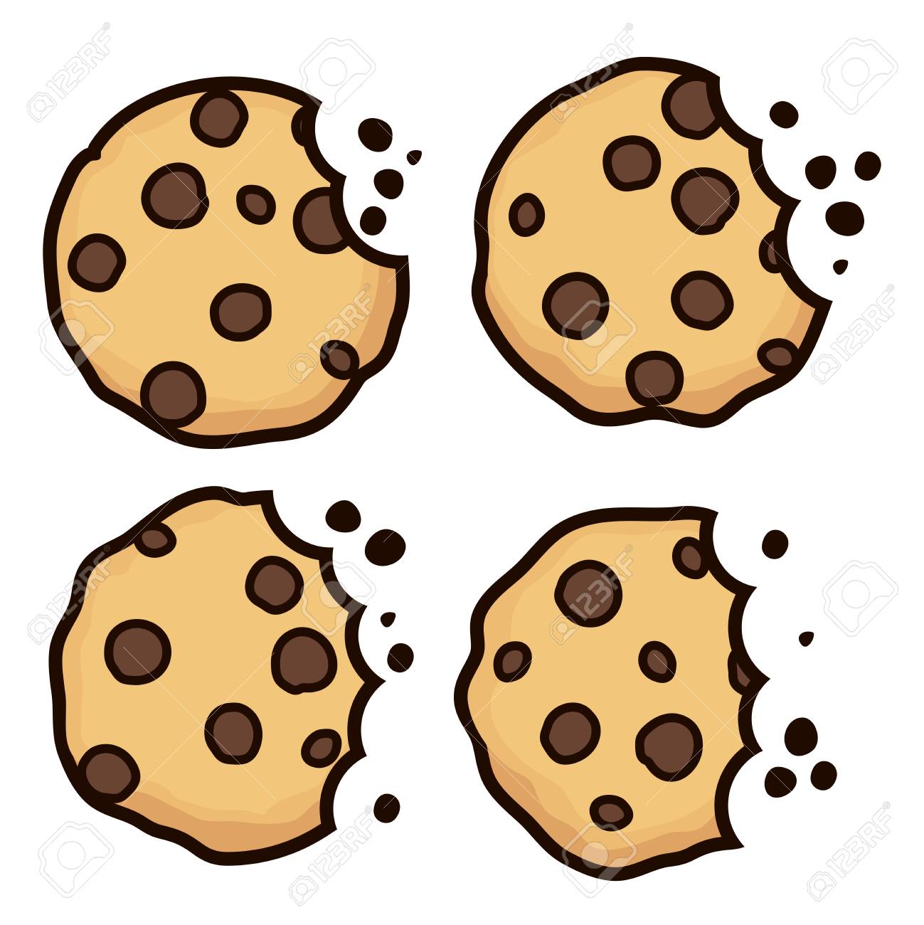 Vector Set Of Chocolate Chip Bitten Cookies Isolated On White