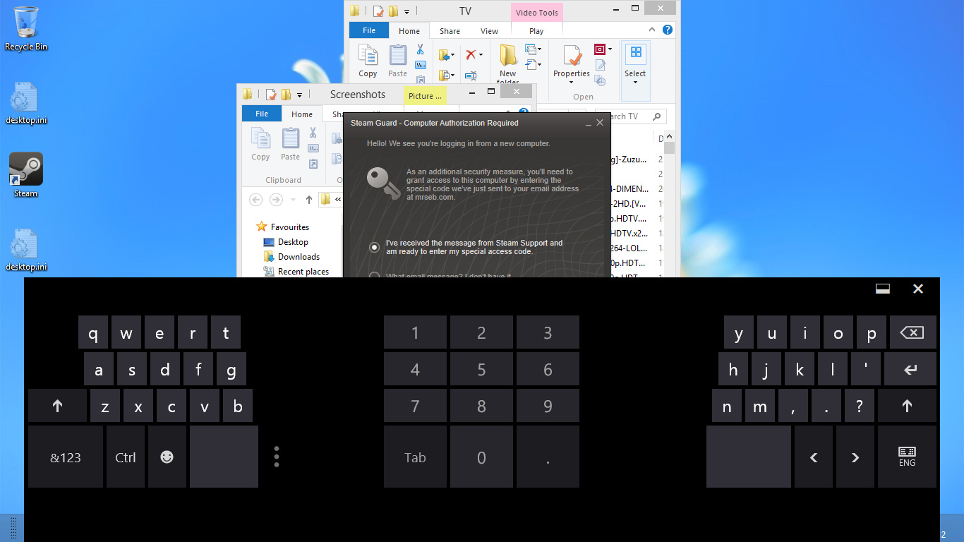 Windows On A Laptop With The Screen Keyboard Overlapping Steam