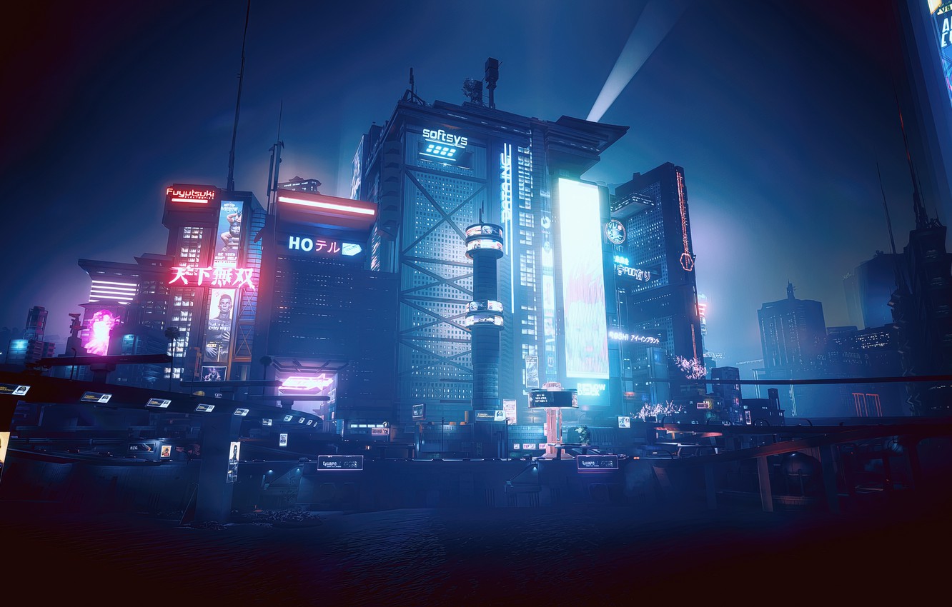 Wallpaper Landscape Blue Cyberpunk Cyan Night City