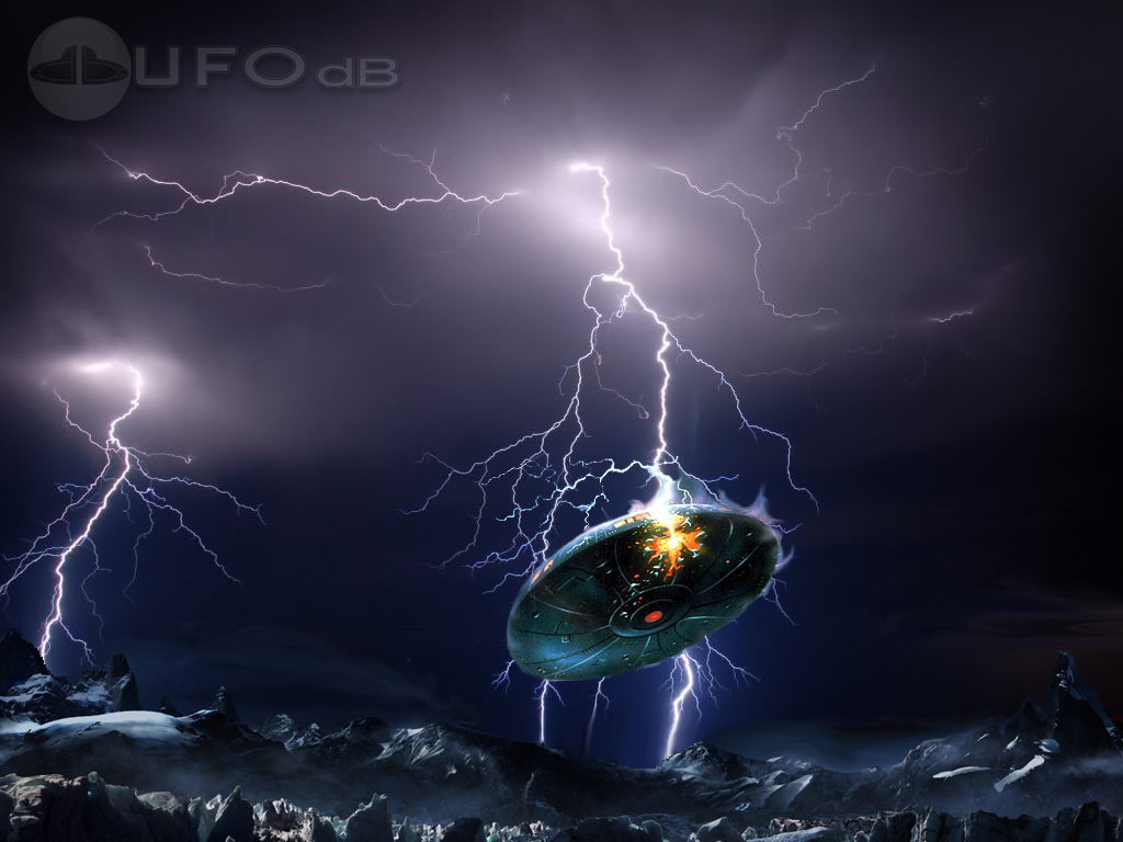 Over Mountains Ufo Wallpaper Shows Damaged Crashing By Falling
