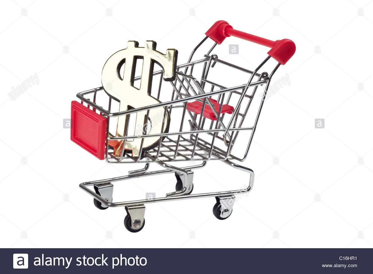 Dollar Symbol In Shopping Trolley Isolated On White Background