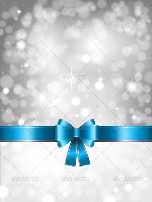 Silver Christmas Lights Background With Blue Ribbon Files Included