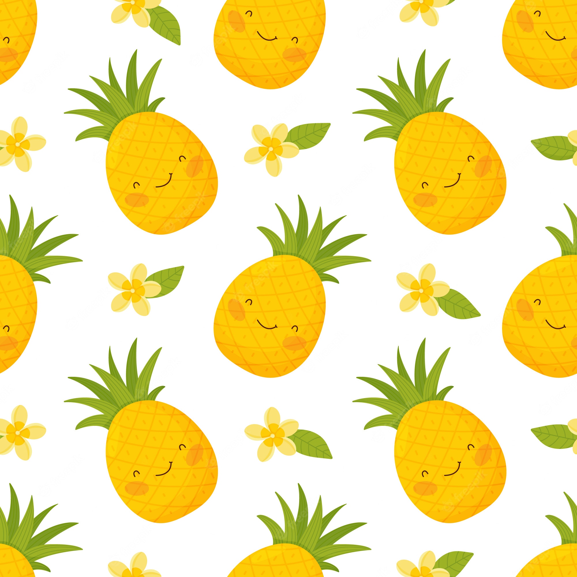 Premium Vector Seamless pattern with cute pineapple flowers and