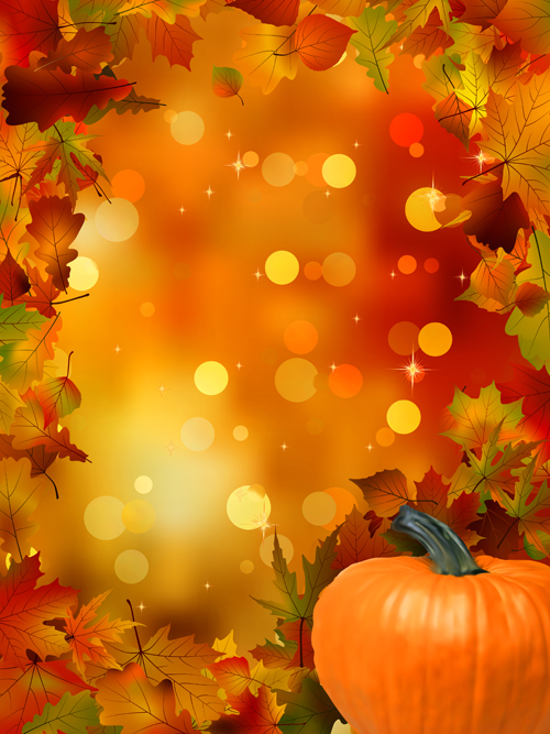 Eps File Autumn Leaves And Pumpkins Halation Background Vector
