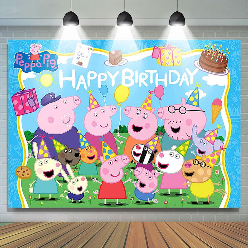 Family Celebration Sky BirtHDay Peppa Pig Backdrop Lofaris
