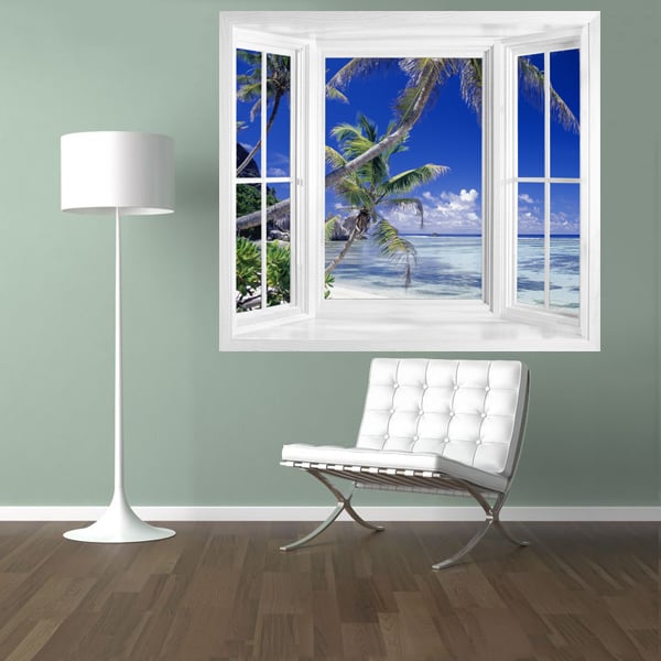 adhesive wallpaper of the Seychelles ocean view window illusion mural
