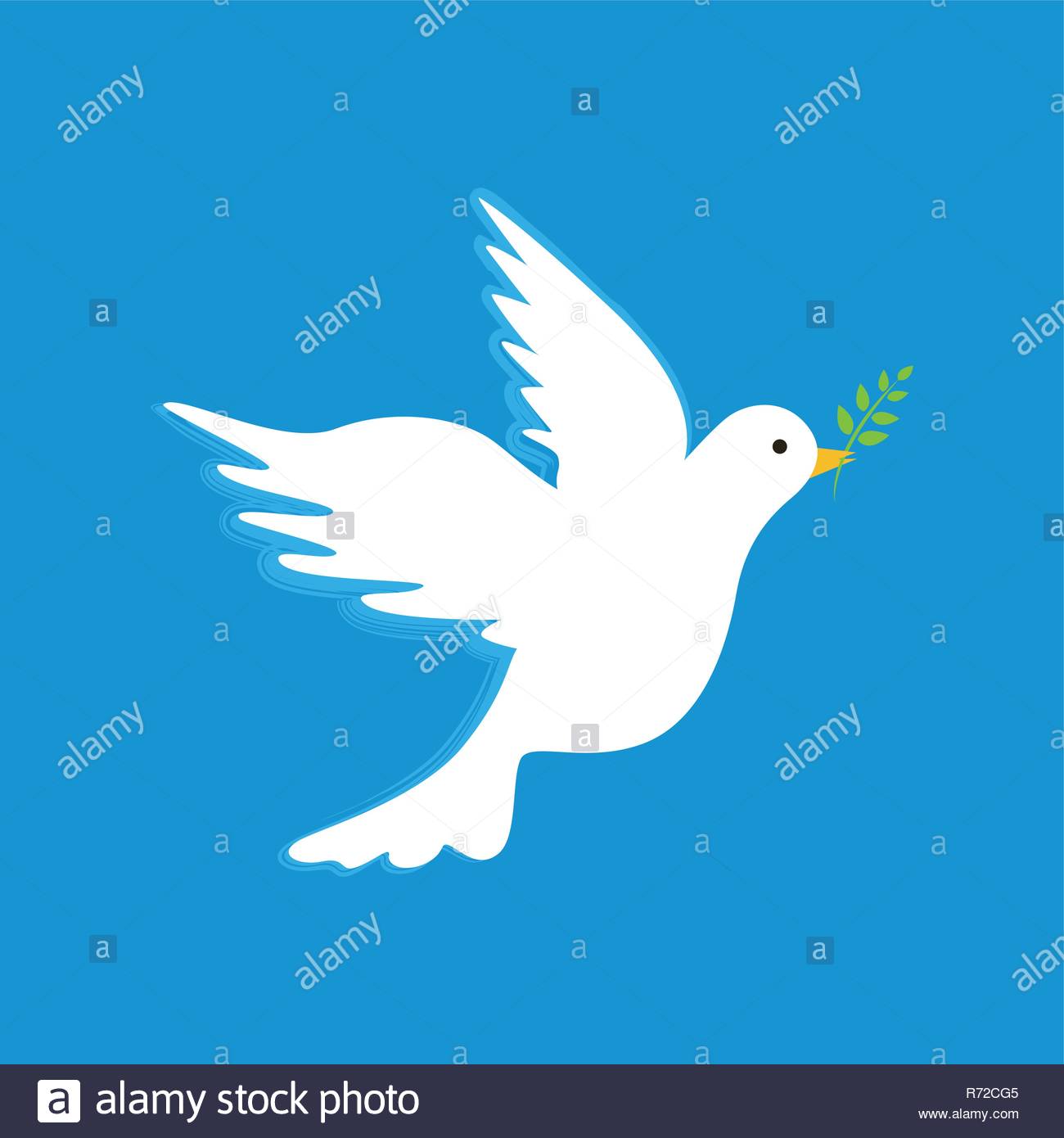 White Peace Dove With Branch On Blue Background Vector