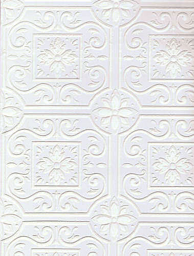 Square and Medallion Embossed Design Tin Ceiling Paintable Wallpaper