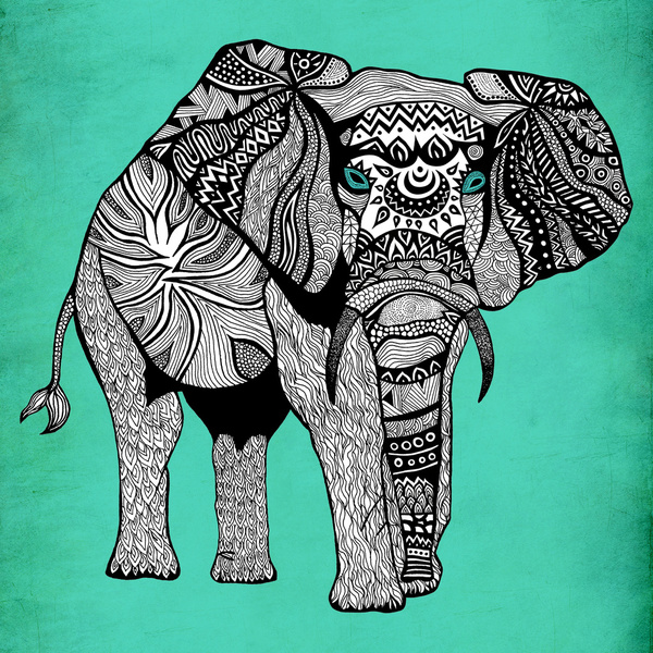 Tribal Elephant Black And White Version Art Print By Pom Graphic