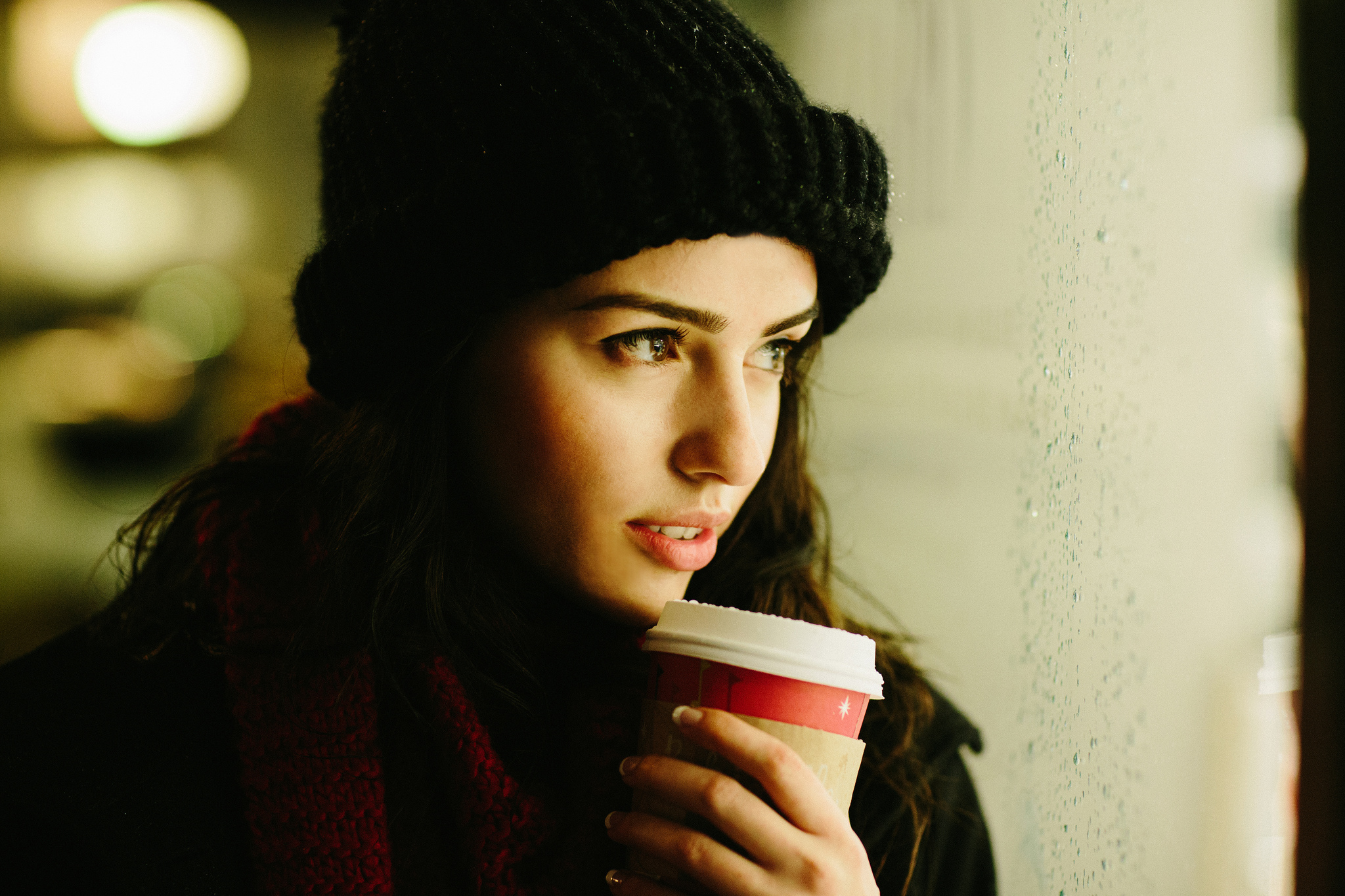Girl Coffee Smile Cap Winter Drink Mood Face Wallpaper Background