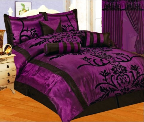 Pieces Purple With Black Floral Flocking Forter Set Bed In A Bag