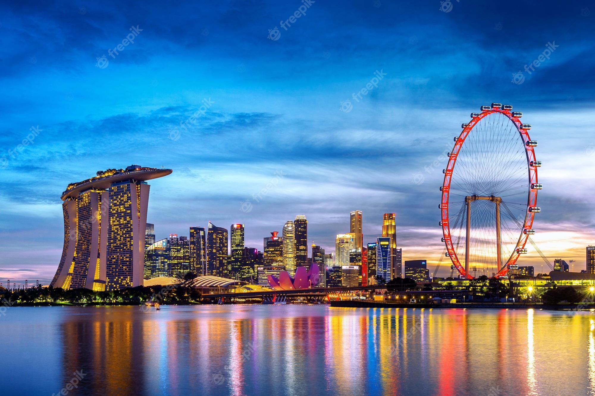 Photo Singapore Cityscape At Twilight