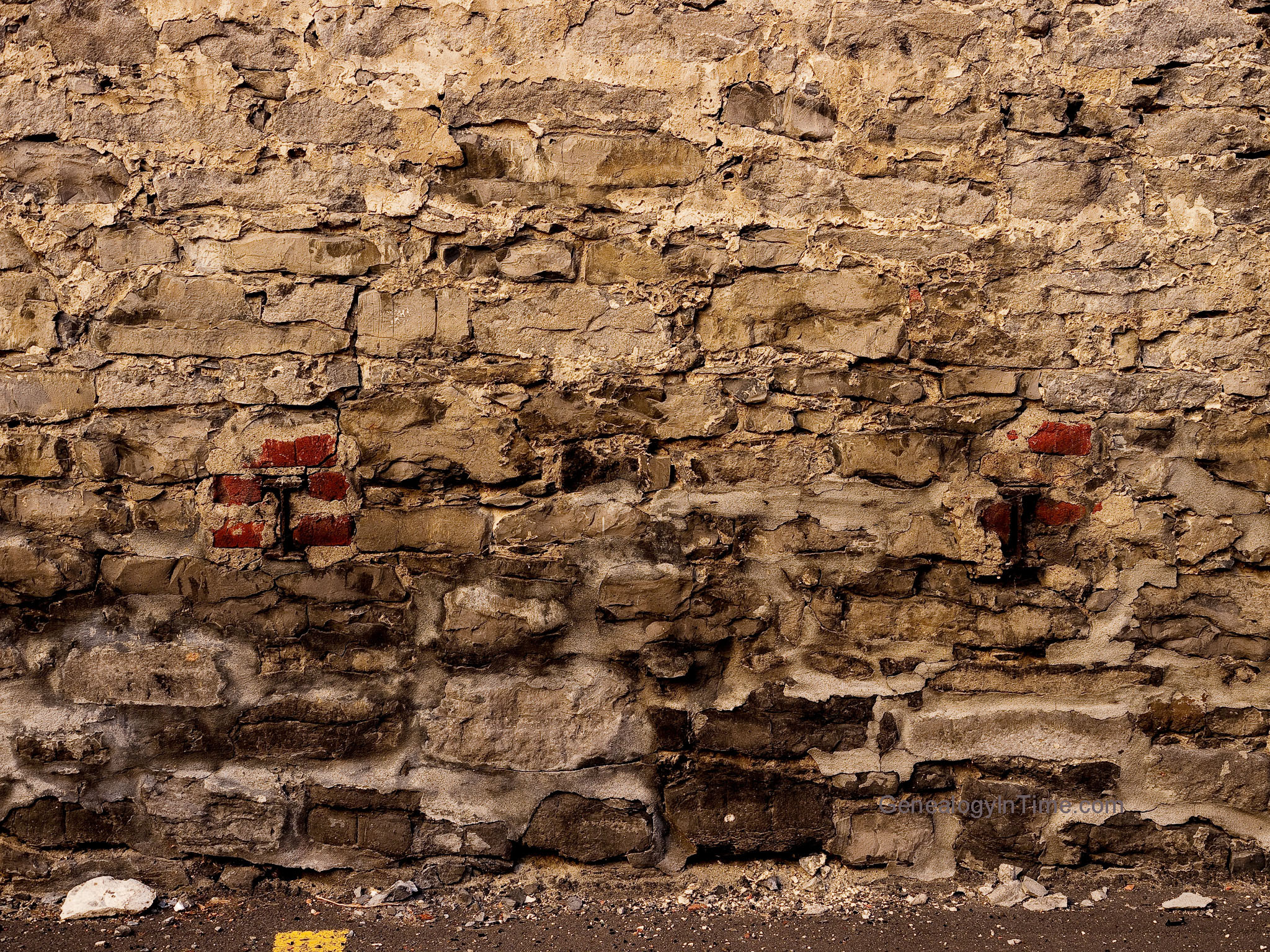 Image Brick Supports In Old Stone Wall