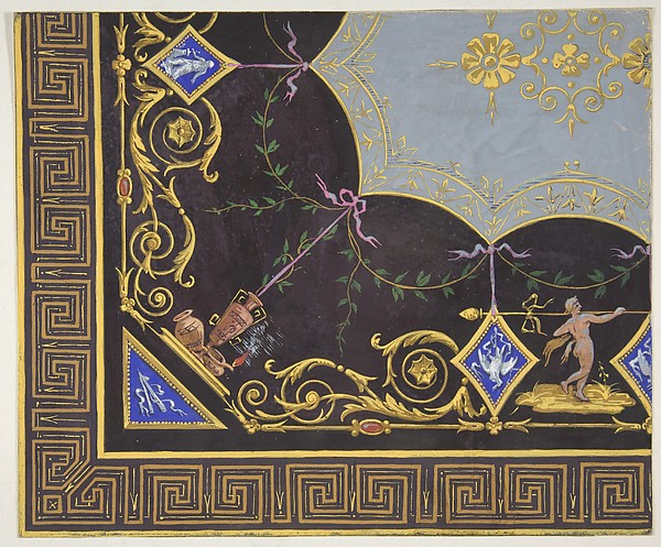 Design For Wallpaper With Roman Key Border Rinceaux And Medallions