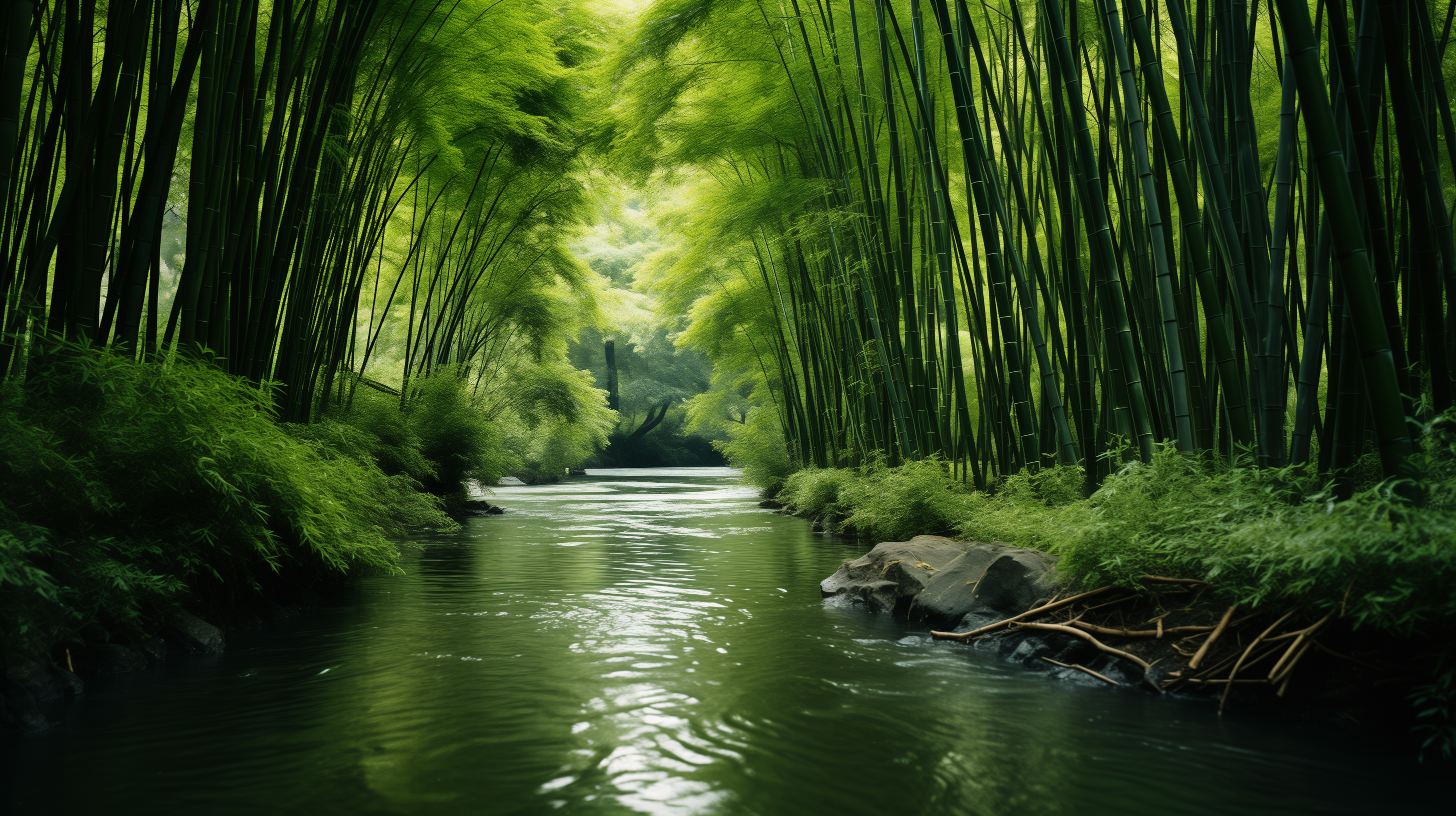 Enchanting Bamboo Forest River HD Wallpaper By Laxmonaut
