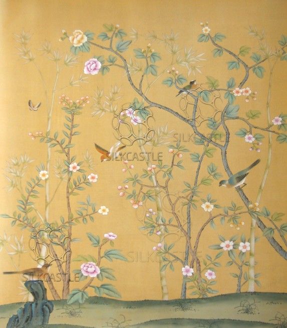 Awakening Garden Handpainted Chinoiserie Wallpaper Pinte