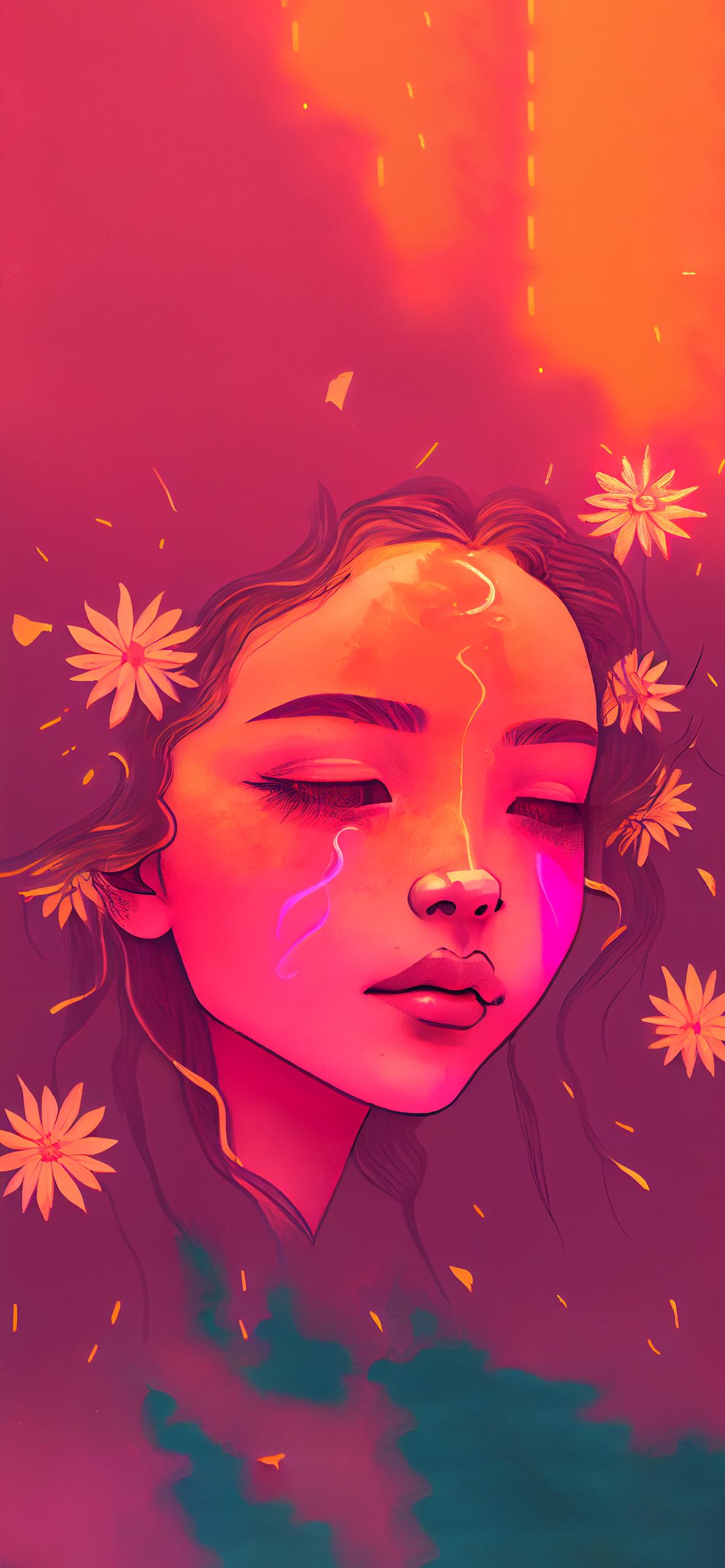 A Girl With Flowers Wallpaper Aesthetic For iPhone