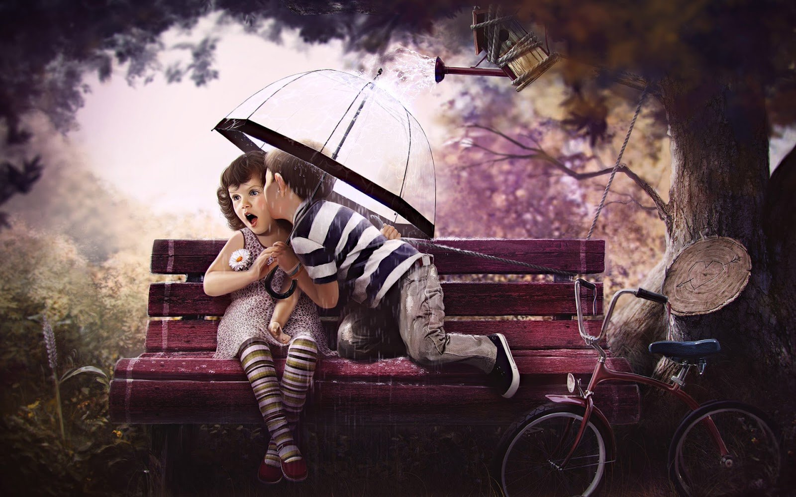 Cute Baby Girl And Boy Kissing On The Bench HD Wallpaper Cute Little