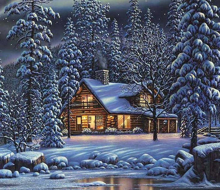 Winter Cottage Wallpaper