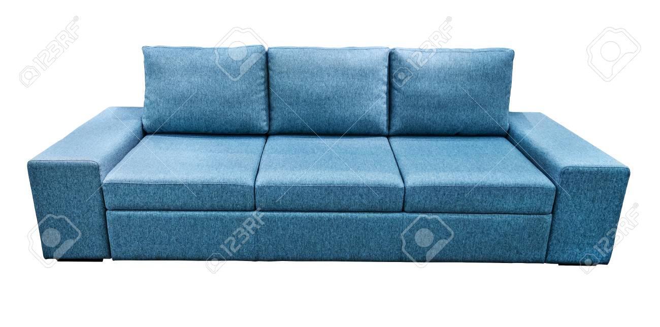 Blue Sofa Fabric Couch Classic Modern Divan On Isolated