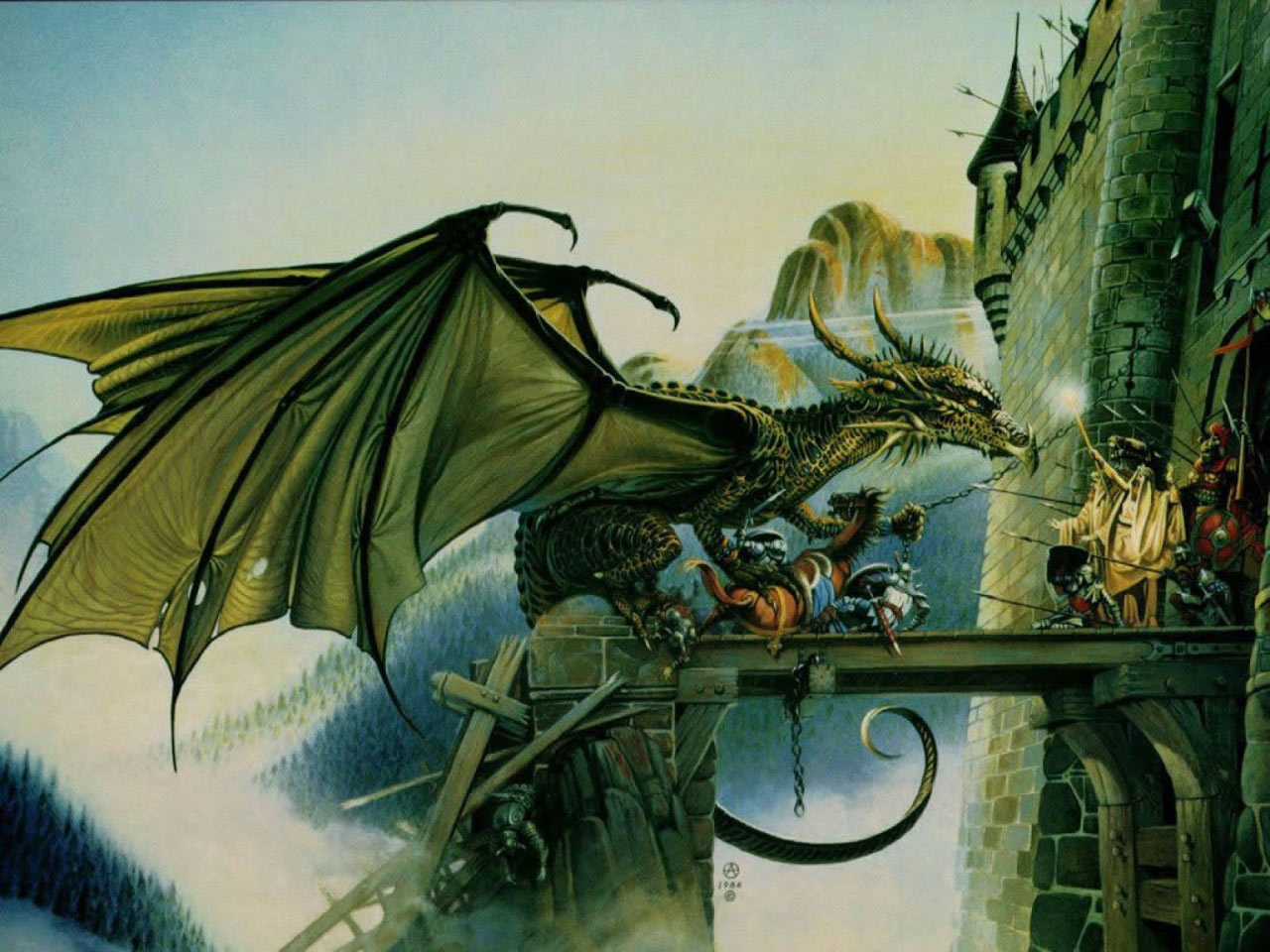 Dragon Attacking Castle Fantasy Puter Desktop Wallpaper