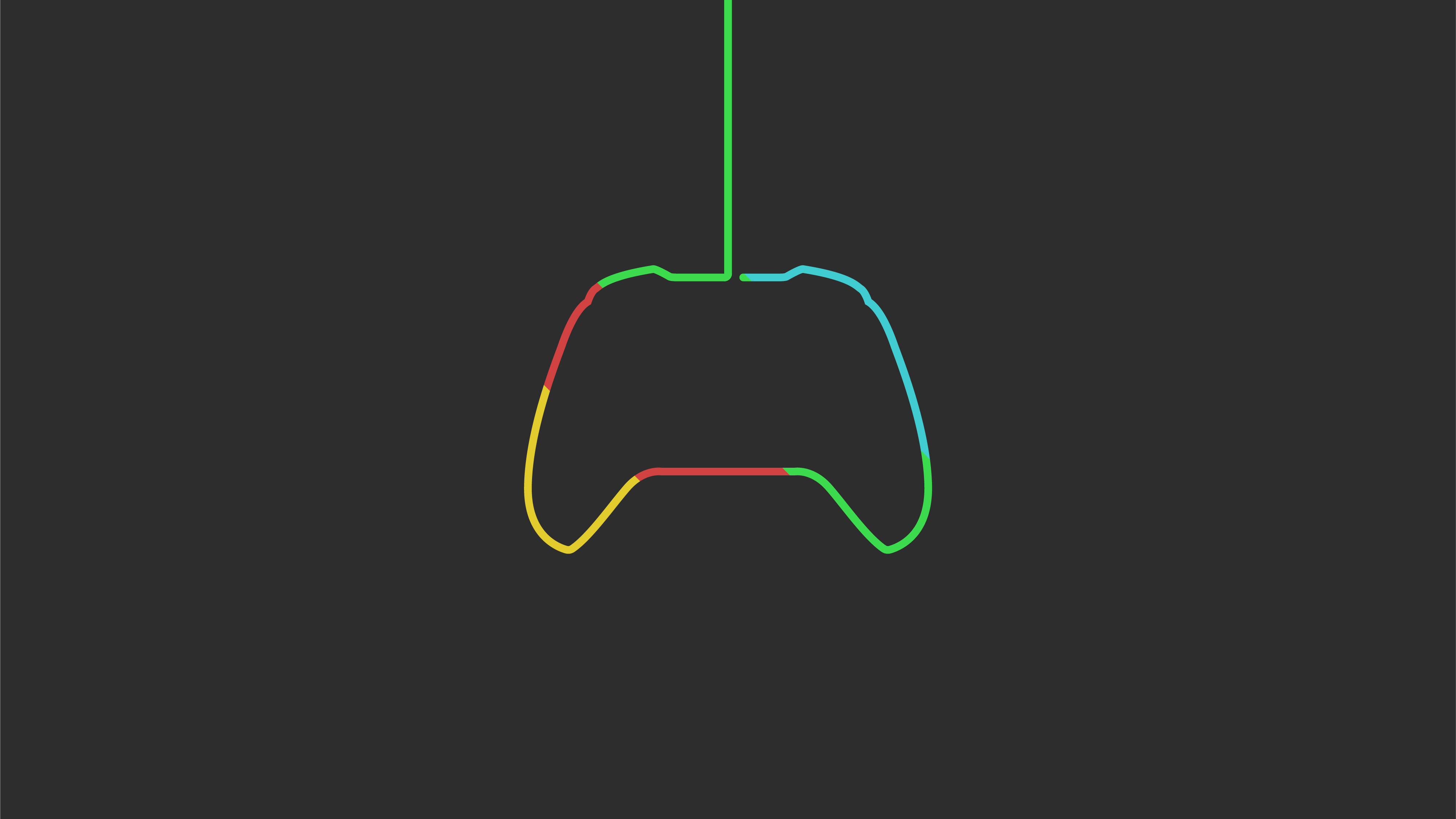 Minimalist Xbox controller outline on a dark background, glowing with signature Xbox colors