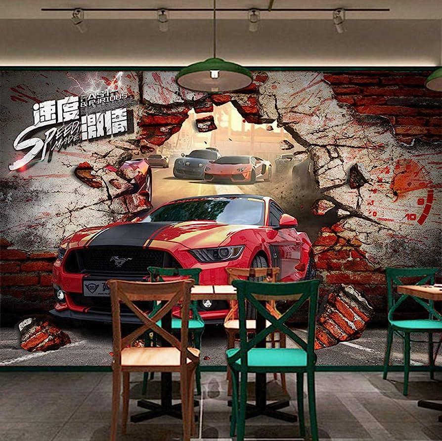 Mural 3D Wallpaper Mural 3D Car Modification Shop Decoration