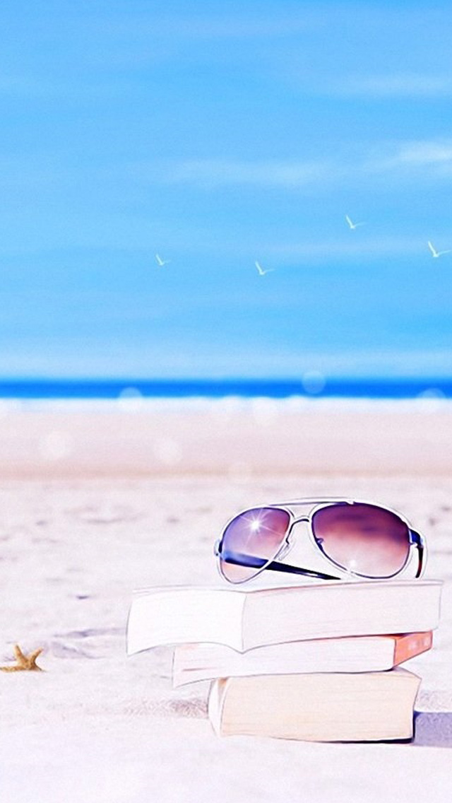 iPhone Wallpaper HD Beach Glasses And Books Background