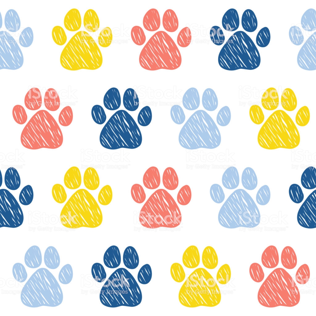 Doodle Dog Paw Seamless Pattern Background Stock Illustration