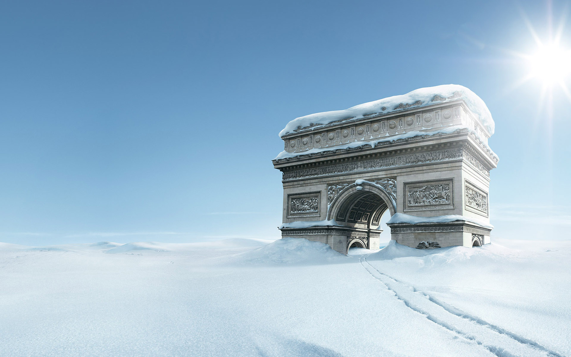 Wallpaper Blue Snow Winter Paris France Arc De Triomphe In