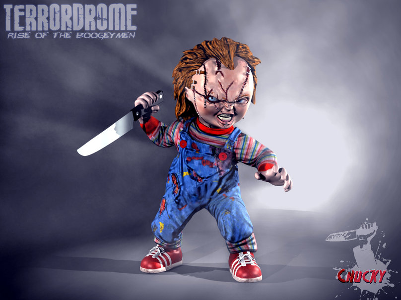 Download Scary Chucky Holding Injection Wallpaper | Wallpapers.com