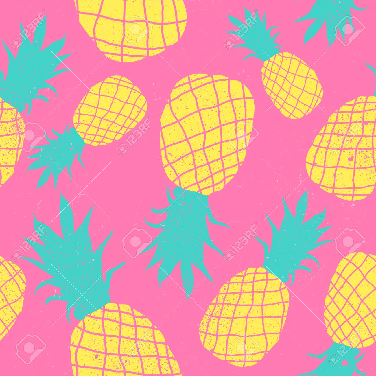 Vector Seamless Pineapple Fruit Crazy Colors Pattern Very Bright