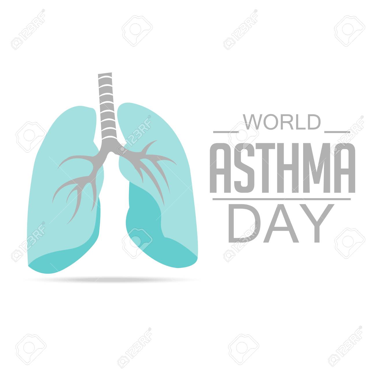 World Asthma Day Banner With Text And Lungs On White Background