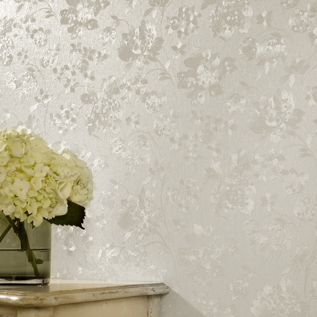Floral Silk White Shimmer Modern Wallpaper By Graham Brown