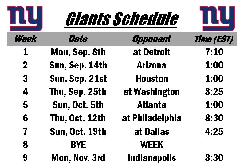 New York Giants Schedule