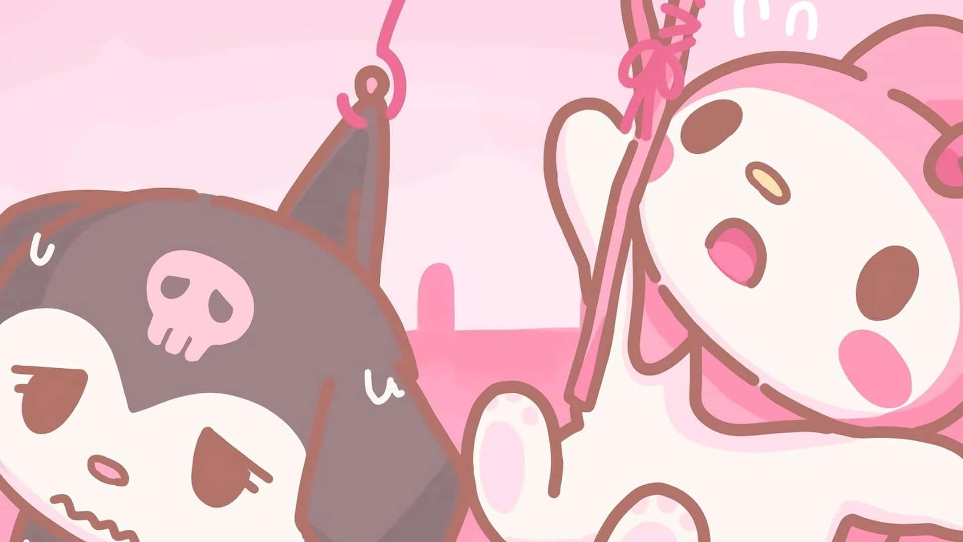 Adorable Kuromi and My Melody in a playful, pink-themed illustration