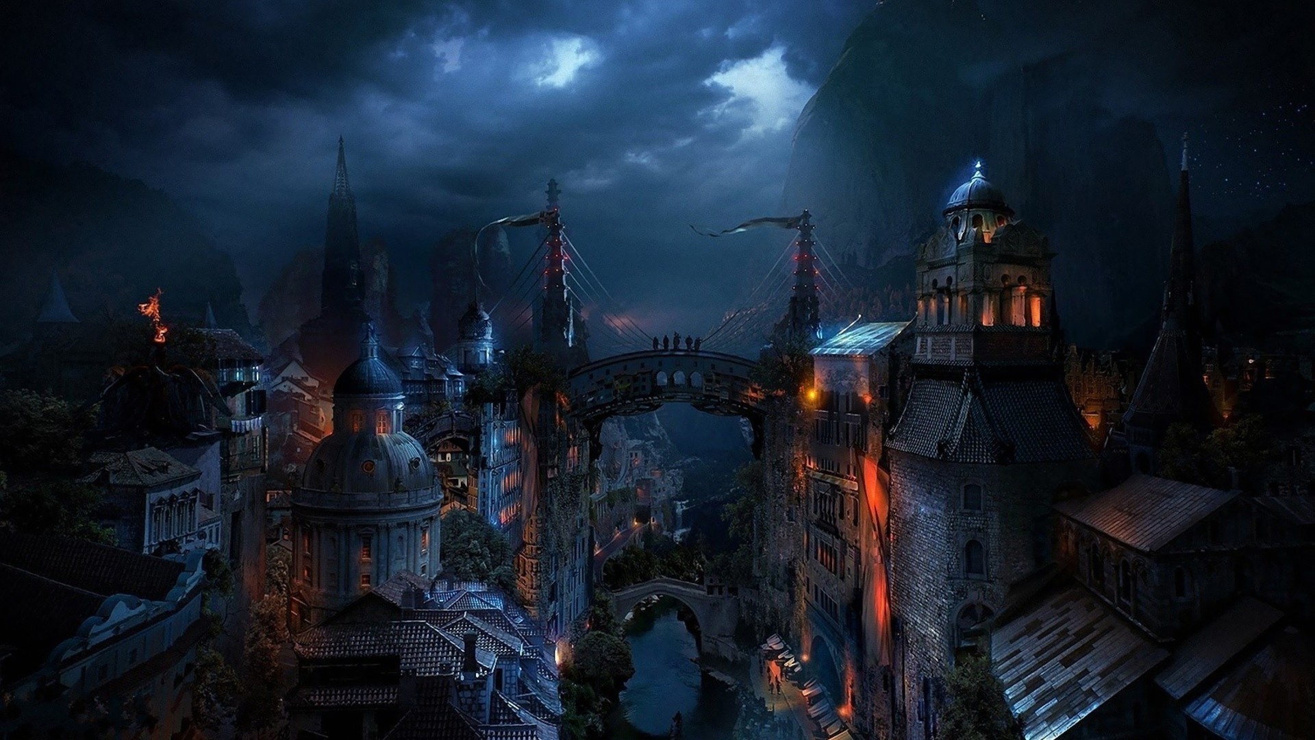 Fantasy Art Dark City Wallpaper
