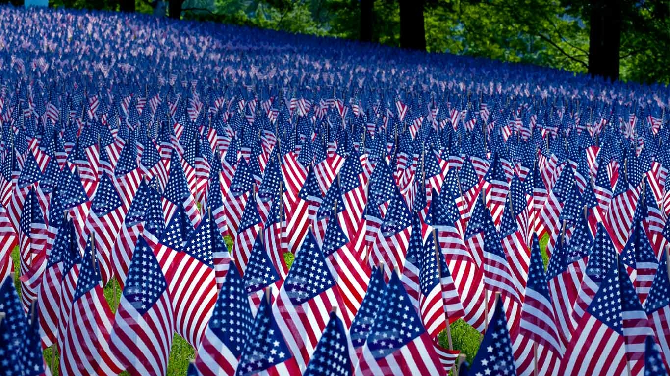 Field Of Flags Displayed For Memorial Day Boston Massachusetts