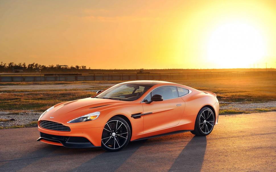 Aston Martin Vanquish Orange Car Sunset Nature Wallpaper HD