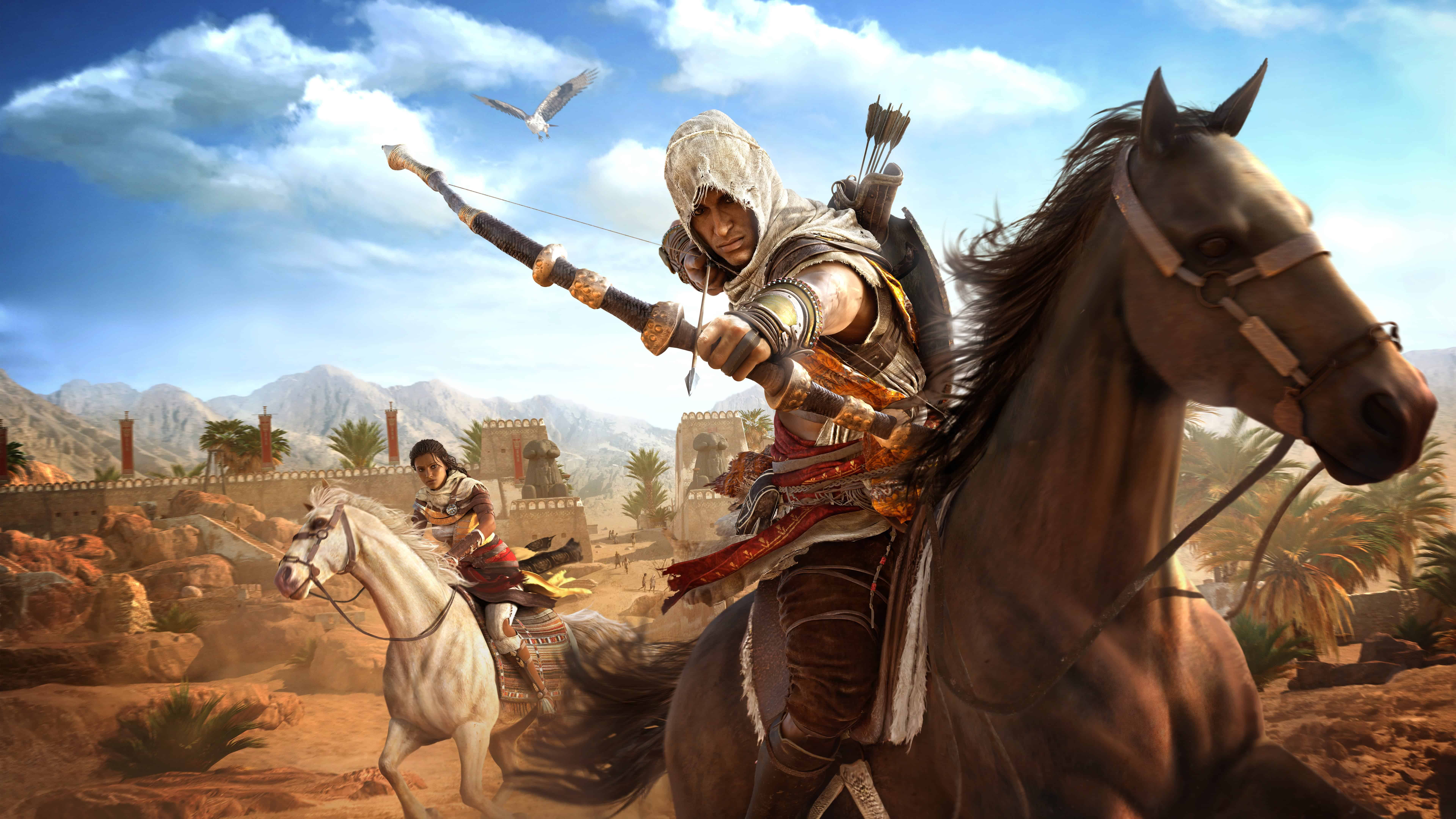 Assassin S Creed Origins Bayek On Horseback UHD 8k Wallpaper