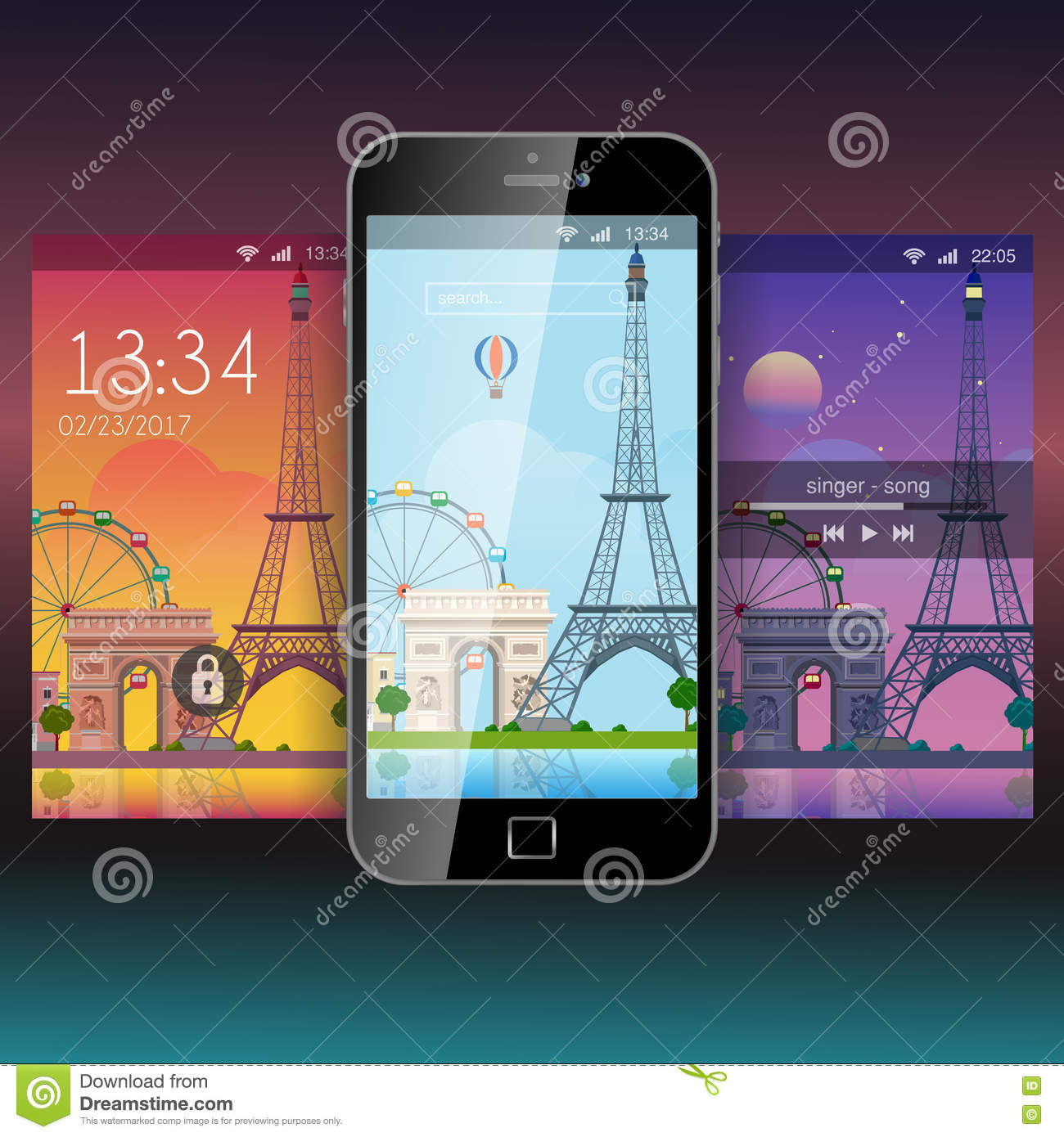 Paris Mobile App Application Background Wallpaper Template Mockup