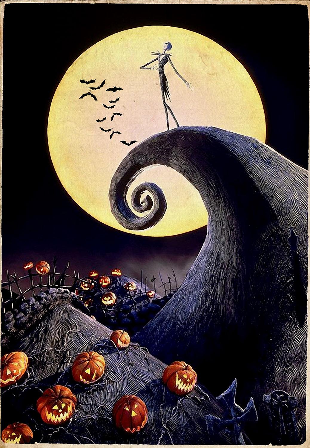 Halloween Scary Bats Pumpkin Patch Full Moonlight Abstract Art