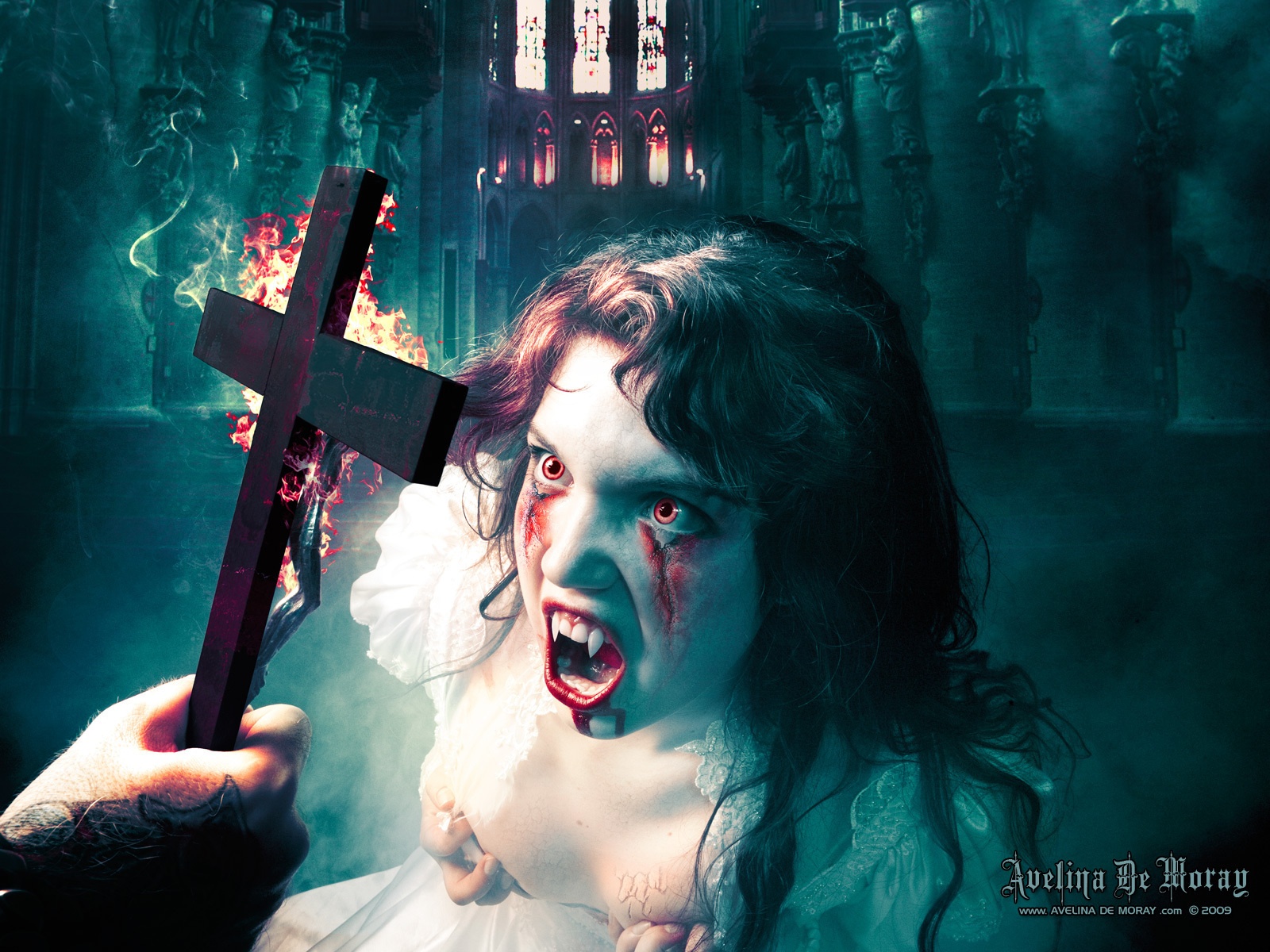 Dark Horror Vampires Halloween Evil Cross Women Girl Blood Wallpaper