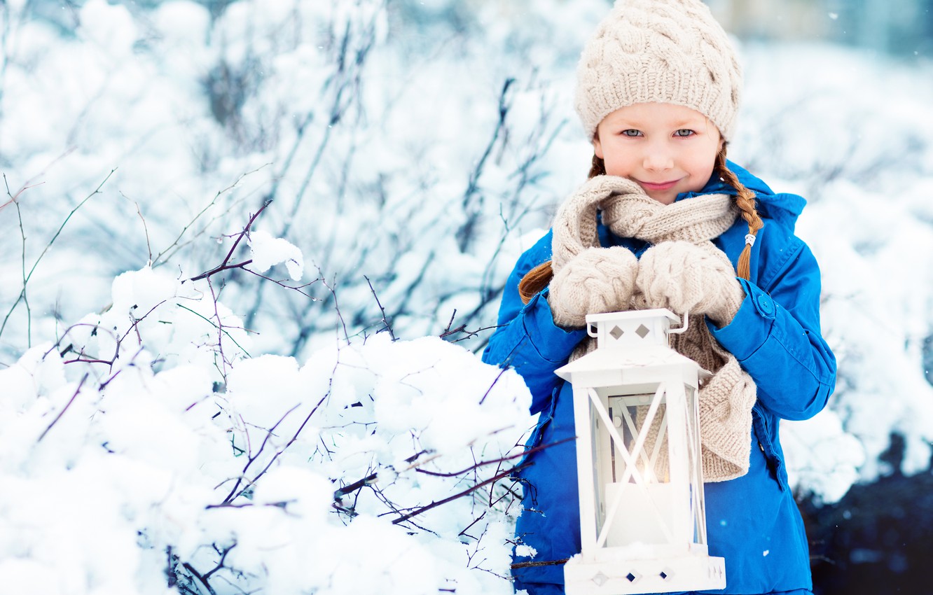 Wallpaper Winter Hat Child Jacket Girl Lantern Snow