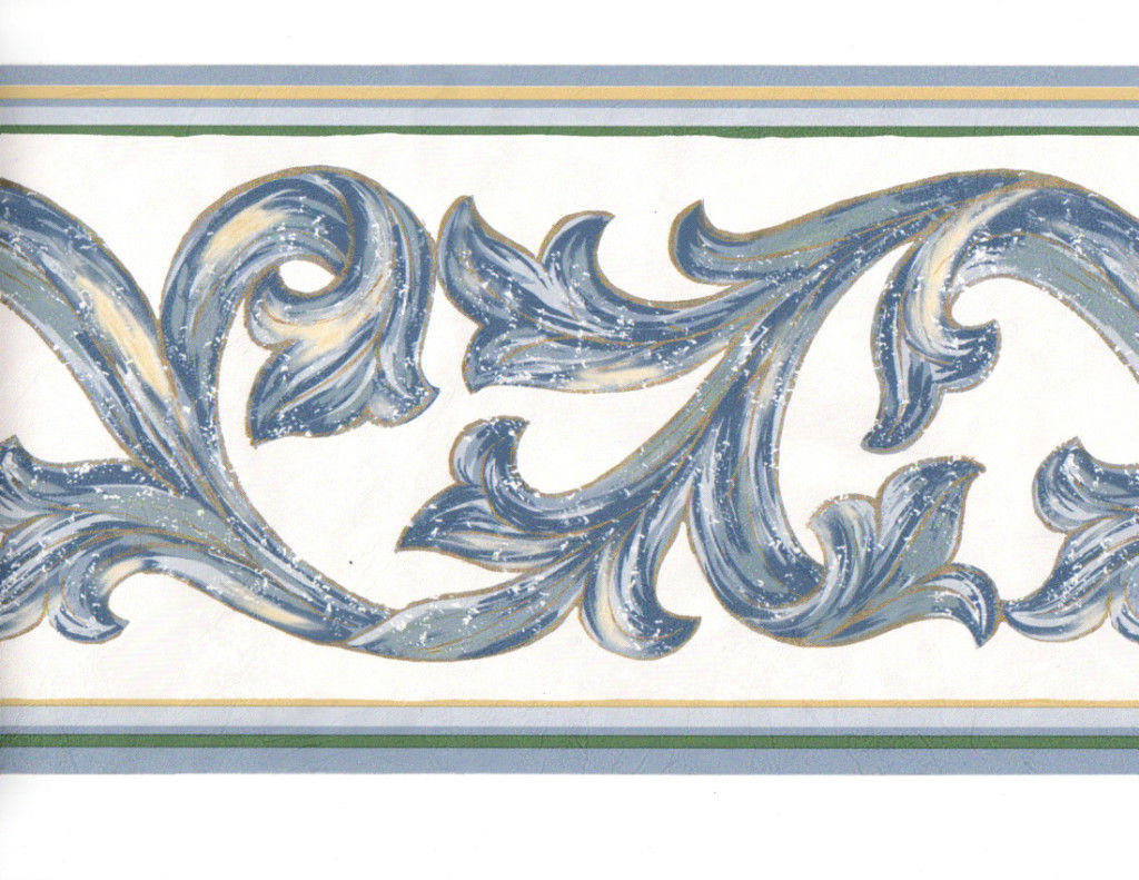 Free download wall paper border blue white leaf scroll wallpaper border